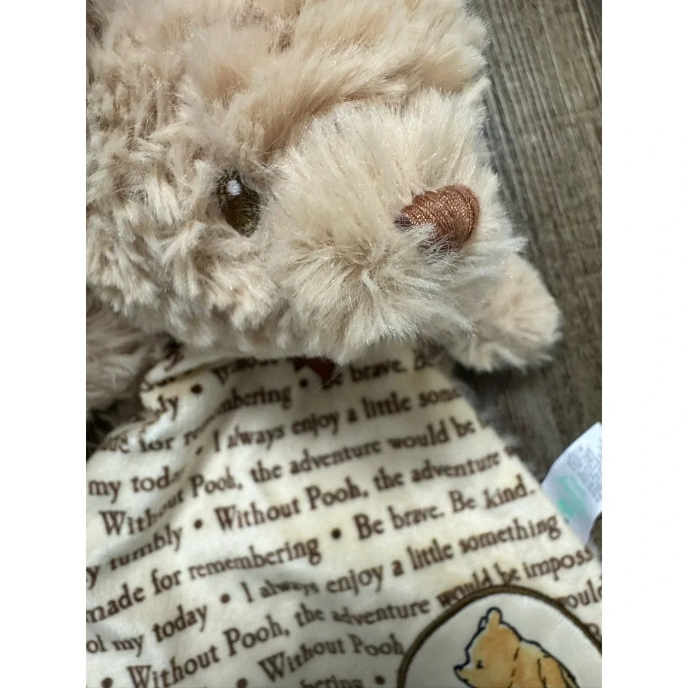 Disney Winnie the Pooh Baby Security Blanket Lovey Tan Script Quotes Plush Bear‎